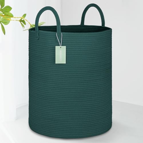 BOSROTY 65L Woven Laundry Hamper Basket Dark Green