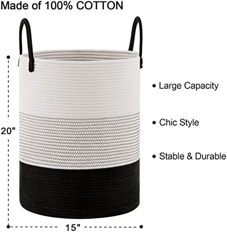 YOUDENOVA Woven Rope Laundry Hamper Tall Dark White 58L