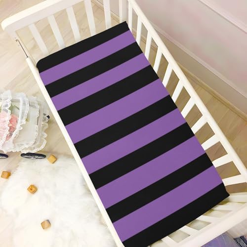KICPOAY Black Purple Striped Crib Sheets for Baby Toddler
