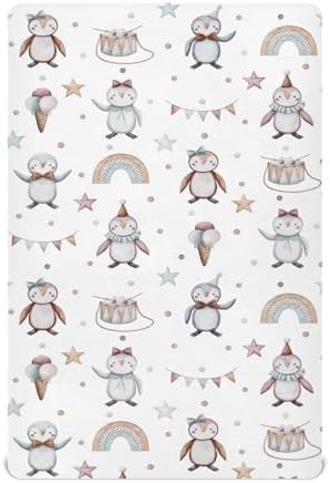 KICPOAY Funny Penguins Stars Dots Crib Sheet