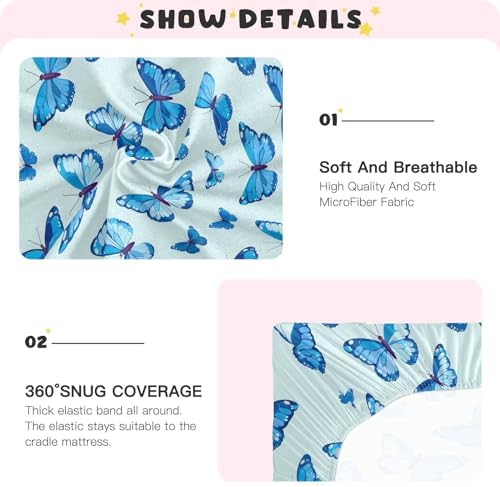Wassud Blue Butterflies Crib Sheets for Boys and Girls
