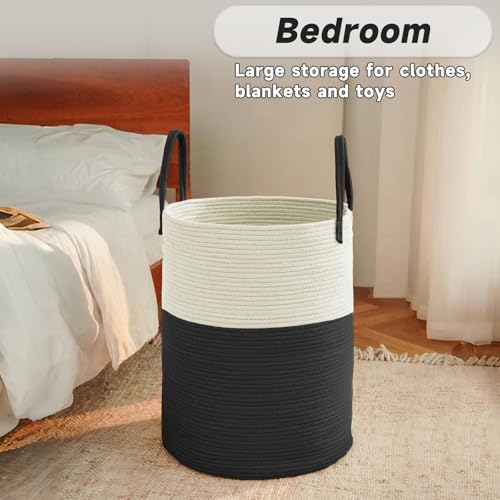 JMvicyroam Large Woven Laundry Basket Hamper 100L White Black