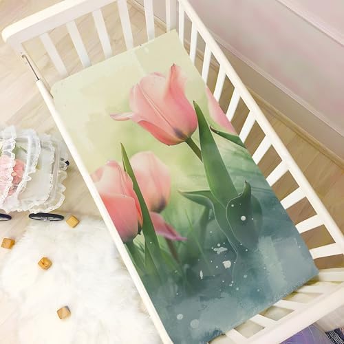 Jihqo Tulip Flowers Crib Sheets 39x27 52x28 Pack N Play Sheets