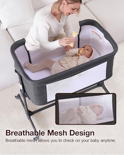 Larex Baby Bassinet 3 in 1 Bedside Sleeper with Mattress and Wheels