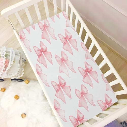Pink Ribbon Bows Crib Sheets for Pack N Play and Mini Crib
