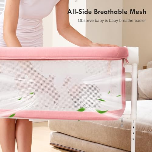 Taylengrow Baby Bassinet Bedside Sleeper - All-Mesh 5 Height Adjustments Pink