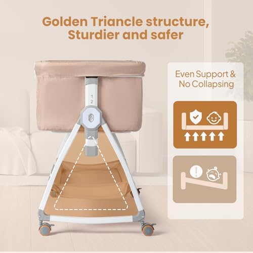 JOYMOR 3 in 1 Portable Bedside Bassinet with Wheels and Comfy Mattress