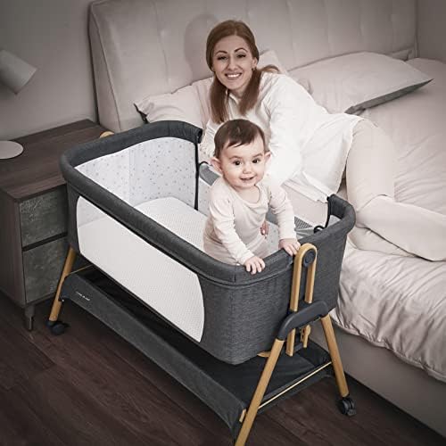 ANGELBLISS Baby Bassinet with Washable Mattress and 6-Level Adjustability