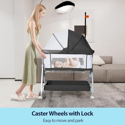 Luvkixen 3 in 1 Bassinet Bedside Sleeper with Wheels and Canopy 1