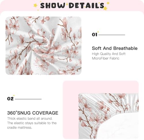 Wassud Cherry Blossoms Crib Sheets for Boys Girls