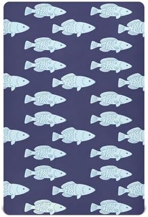 Jihqo Navy Blue Fishes Crib Sheets Pack N Play Set