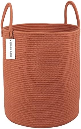 Cotton Rope Laundry Hamper - Tall 15D x 18H Rust Red