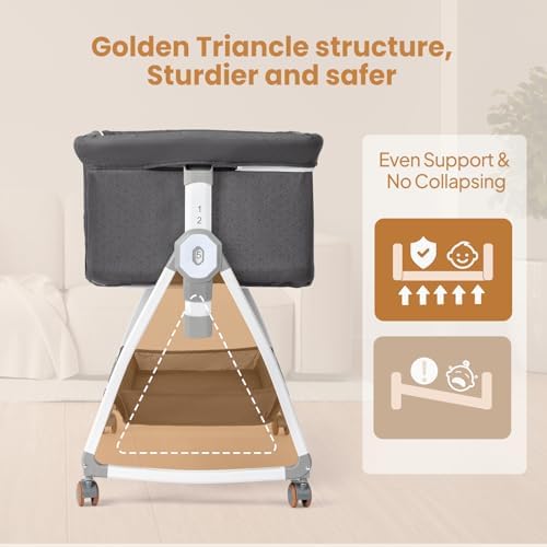 JOYMOR 3 in 1 Portable Bedside Bassinet with Wheels and Adjustable Height