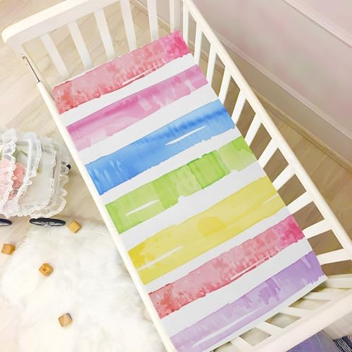 JIPONI Rainbow Stripes Soft Crib Sheet - Pack Play Sheets