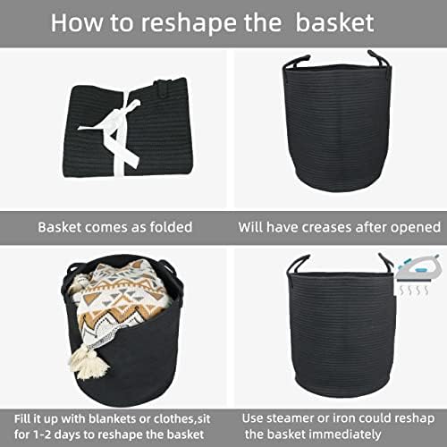 XUANGUO Black Cotton Rope Laundry Hamper