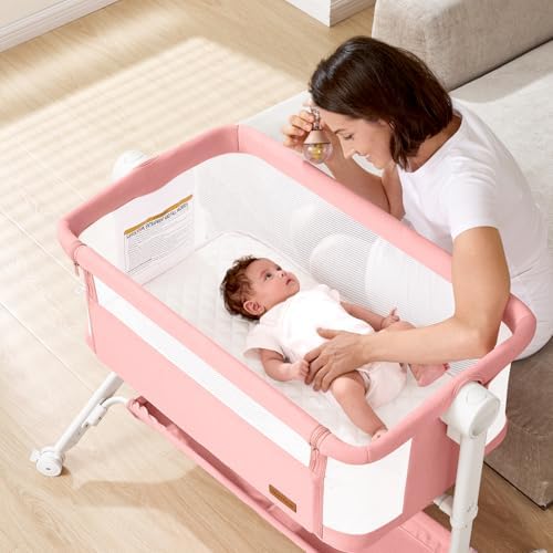 Taylengrow Baby Bassinet Bedside Sleeper - All-Mesh 5 Height Adjustments Pink