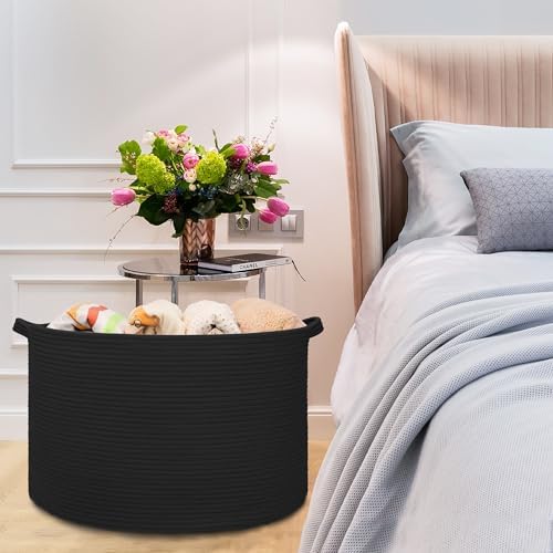 Extra Large Blanket Basket 22x14 Black Cotton Rope