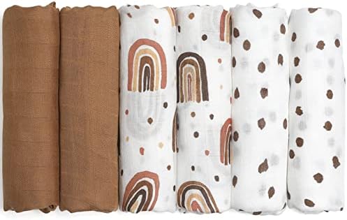 GLLQUEN BABY 6 Pack Swaddle Blankets Rainbow Design