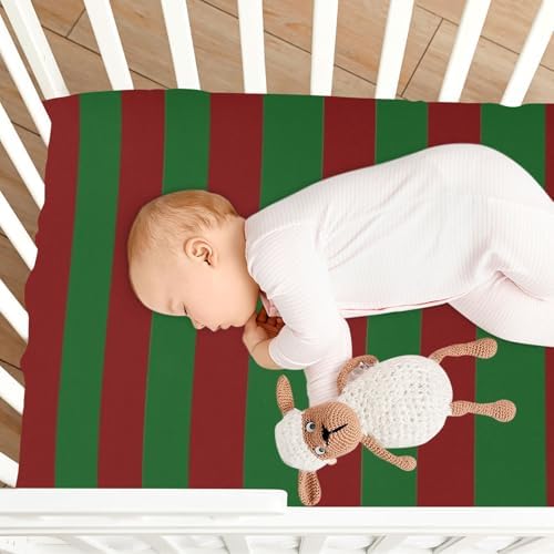 KICPOAY Fitted Crib Sheets with Red and Green Stripes