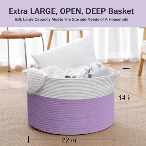 MEGASKET Purple Wicker Storage Basket 22x14 Inches