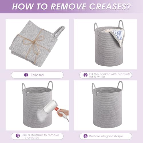 Large Cotton Rope Laundry Basket with Handles - Light Gray