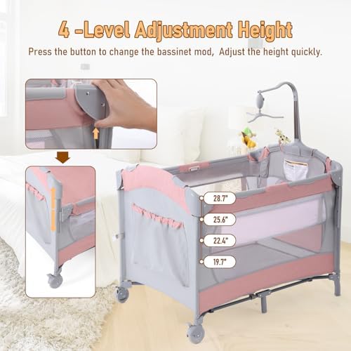 Jaoul 5 in 1 Baby Crib with Bassinet and Changing Table