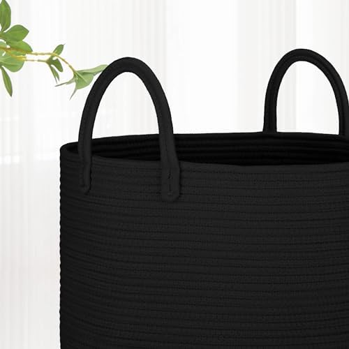 BOSROTY Large Cotton Rope Laundry Hamper 65L Black 1