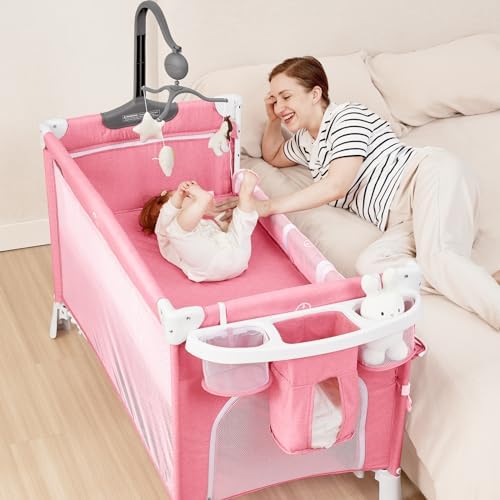 ANGELBLISS 5-in-1 Bassinet with Diaper Changer Rocker