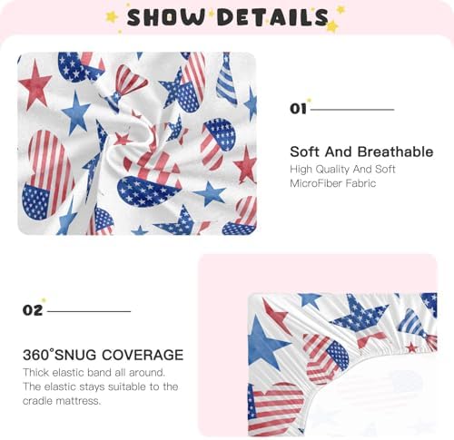KICPOAY Fitted Crib Sheets with American Flag Bows