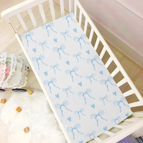 KICPOAY Fitted Crib Sheets Blue Bow Heart Pattern