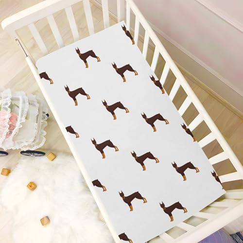 KICPOAY Fitted Crib Sheets Doberman Cartoon Stretchy Playard Sheets for Baby Toddler