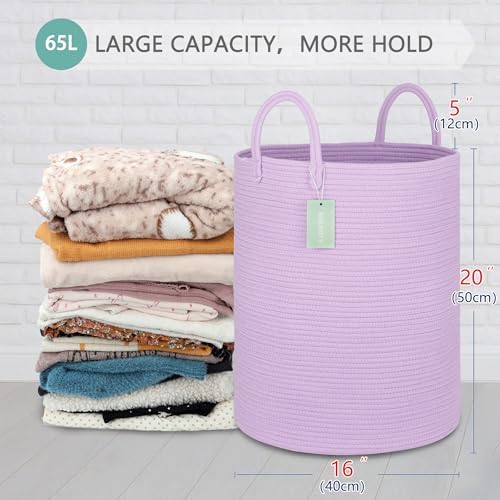 BOSROTY 16x20 Purple Cotton Rope Laundry Hamper