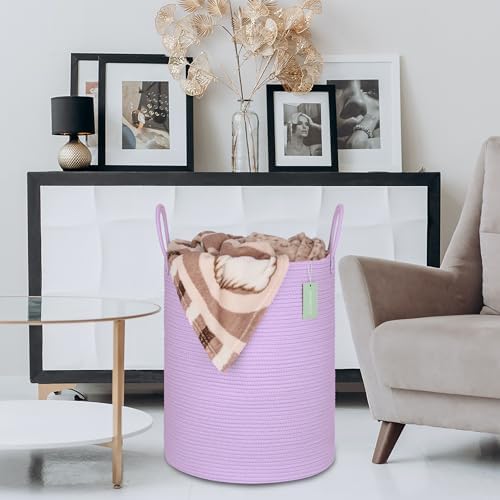 BOSROTY 16x20 Purple Cotton Rope Laundry Hamper
