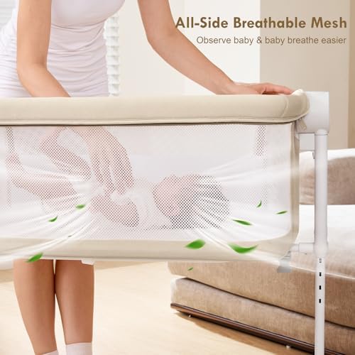 Taylengrow Baby Bassinet Bedside Sleeper - All-Mesh Portable 5 Adjustable Heights