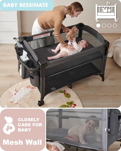 AirClub 4 in 1 Baby Bassinet Bedside Sleeper with Wheels Brakes