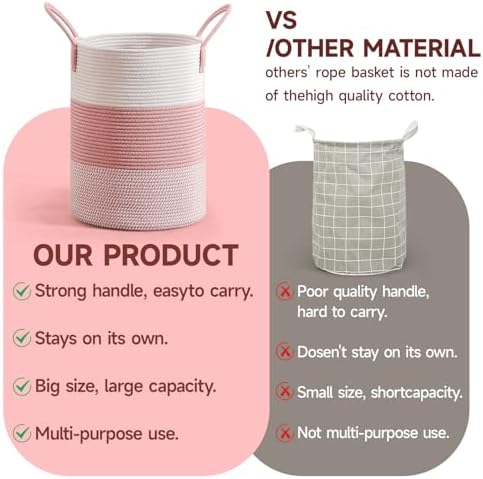 CLHMILYZ 60L Round Laundry Basket - Pink Hamper for Nursery Storage