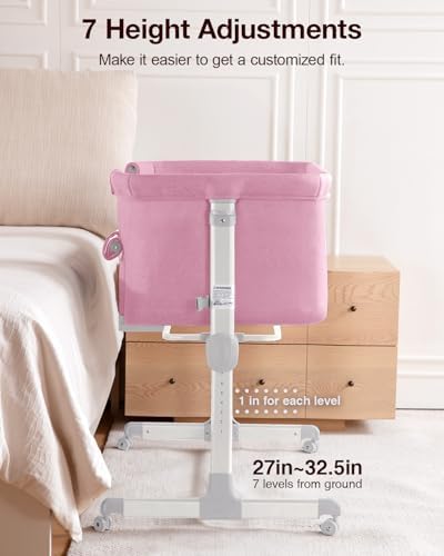 Larex Baby Bassinet 3 in 1 Bedside Sleeper with Mattress and Wheels Pink