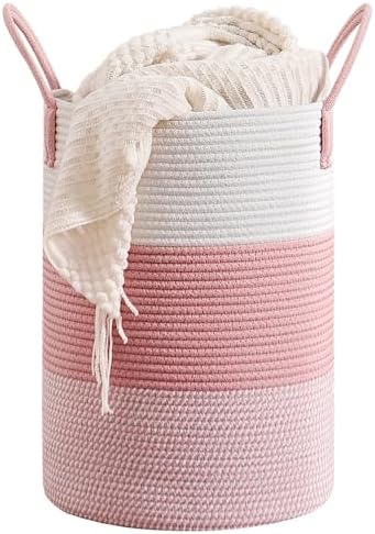 CLHMILYZ 60L Round Laundry Basket - Pink Hamper for Nursery Storage