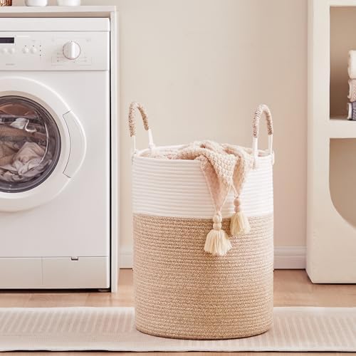 MOJOSCEND Boho Woven Rope Laundry Basket