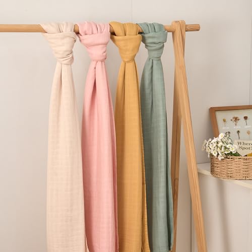 Moonkie Muslin Swaddle Blankets with Pacifier Clip 4 Pack