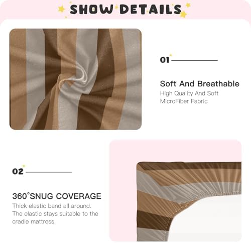 KICPOAY Fitted Crib Sheets with Stretchy Dark Light Brown Stripes