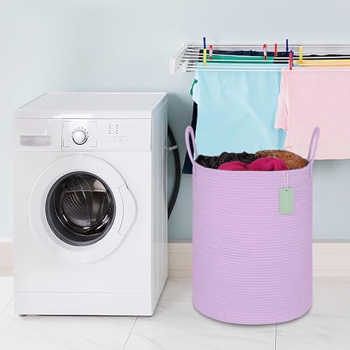 BOSROTY 16x20 Purple Cotton Rope Laundry Hamper