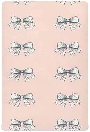 Wassud Cute Bow Crib Sheets Breathable Pack and Play Fitted 27x39 Inch