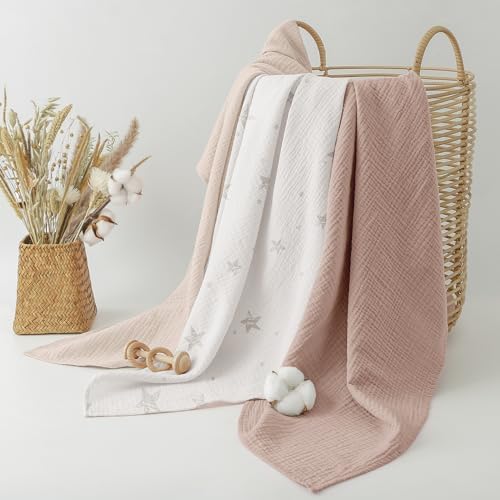Bearmoss Soft Muslin Swaddle Blankets 3 Pack