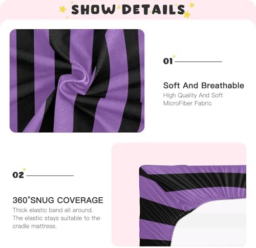 KICPOAY Black Purple Striped Crib Sheets for Baby Toddler