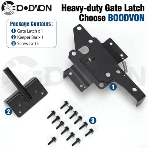 BOODVON Self Locking Gate Latch Heavy Duty Black Steel