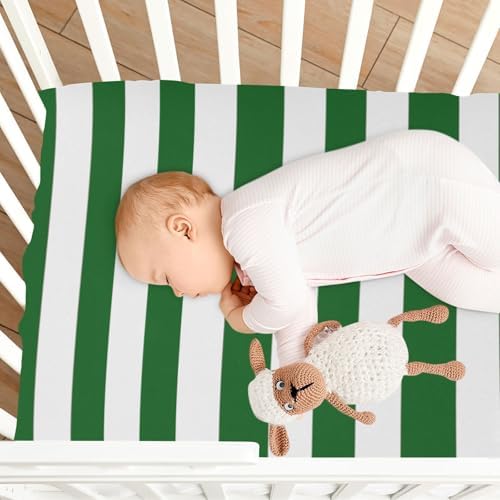 KICPOAY Fitted Crib Sheets with White and Green Stripes
