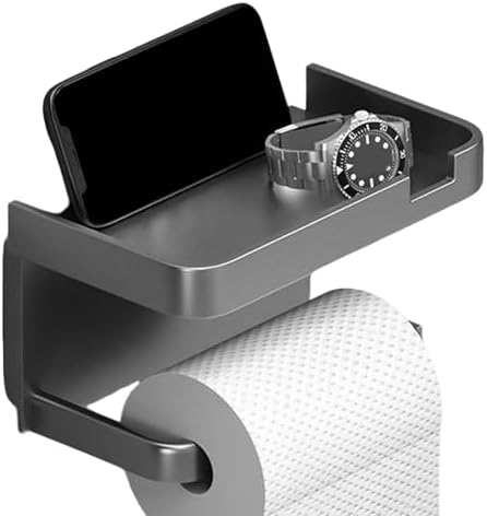 Toilet Paper Holder with Phone Shelf - Adhesive Wall Mount