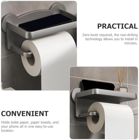 HOMSFOU Grey Toilet Paper Holder Wall Mount Organizer