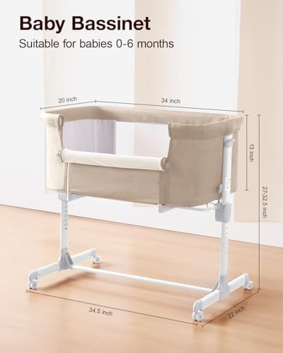 Larex Baby Bassinet 3 in 1 Bedside Sleeper with Mattress and Wheels Khaki